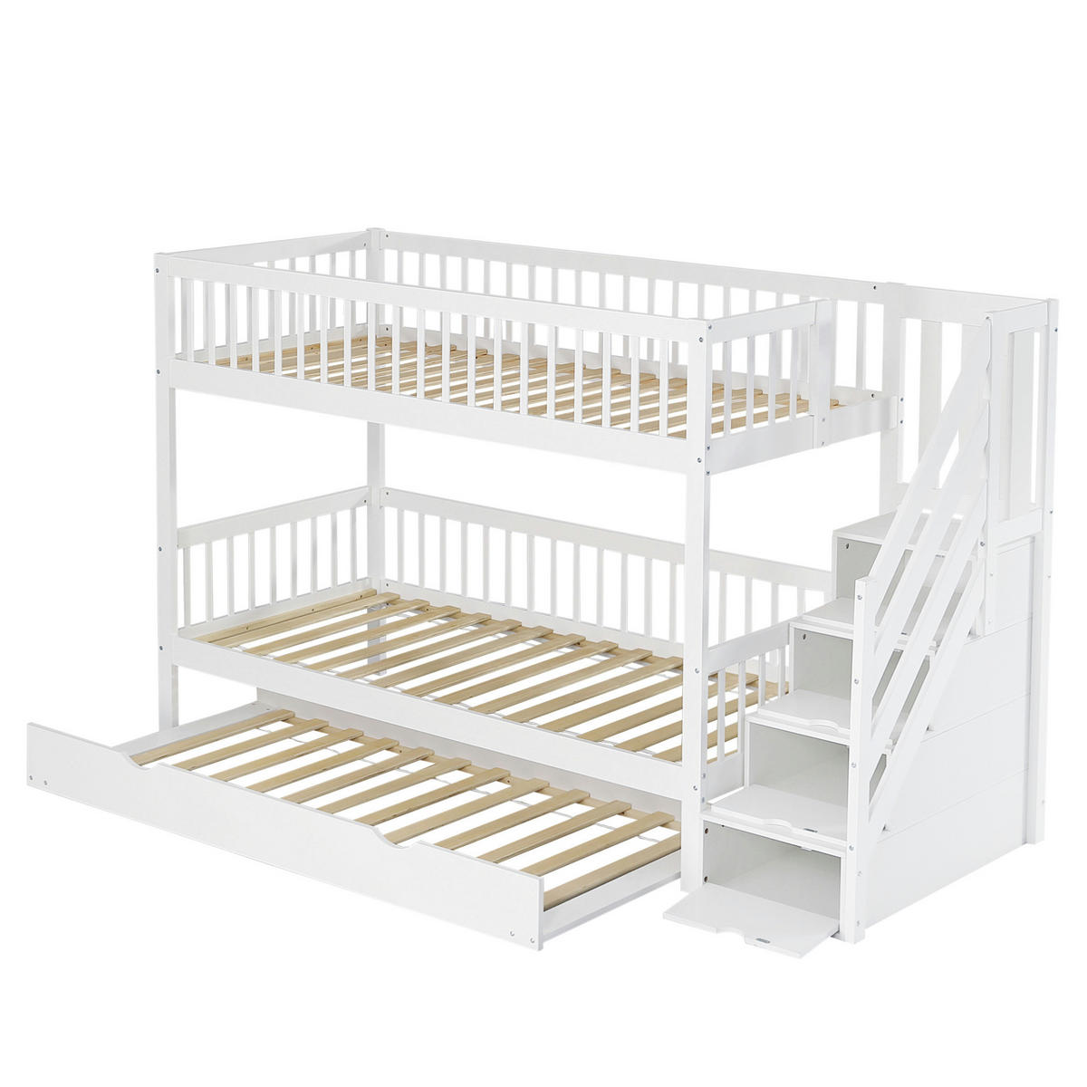 ETAGENBETT 90/200 cm in Weiß mit Rollbett und Leiterschrank - Weiß, Holz (90/200cm) - Flora Grace