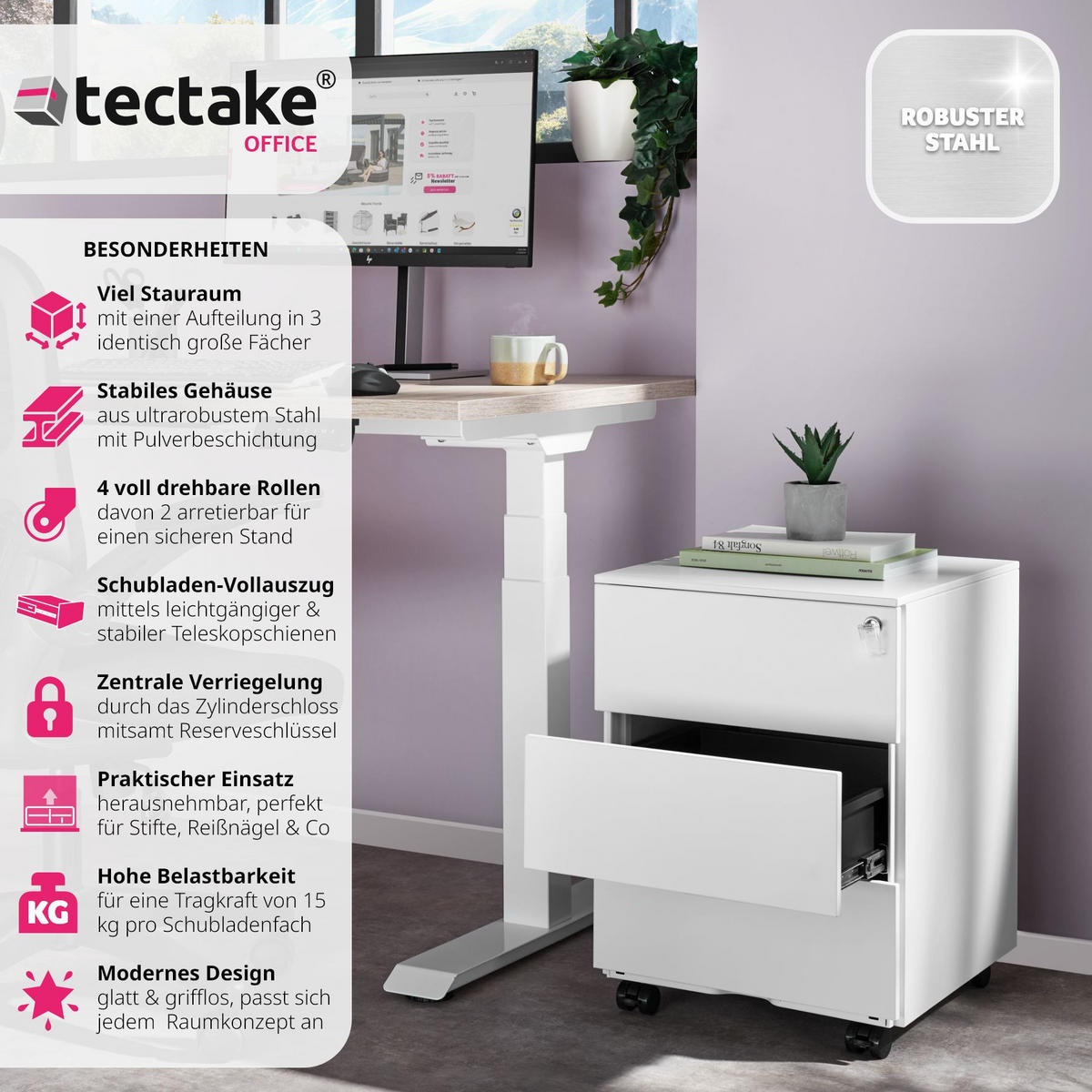 AKTENROLLSCHRANK Magna,39 x 45 x 55 cm,weiß - Weiß, Textil (39/55/45cm) - tectake