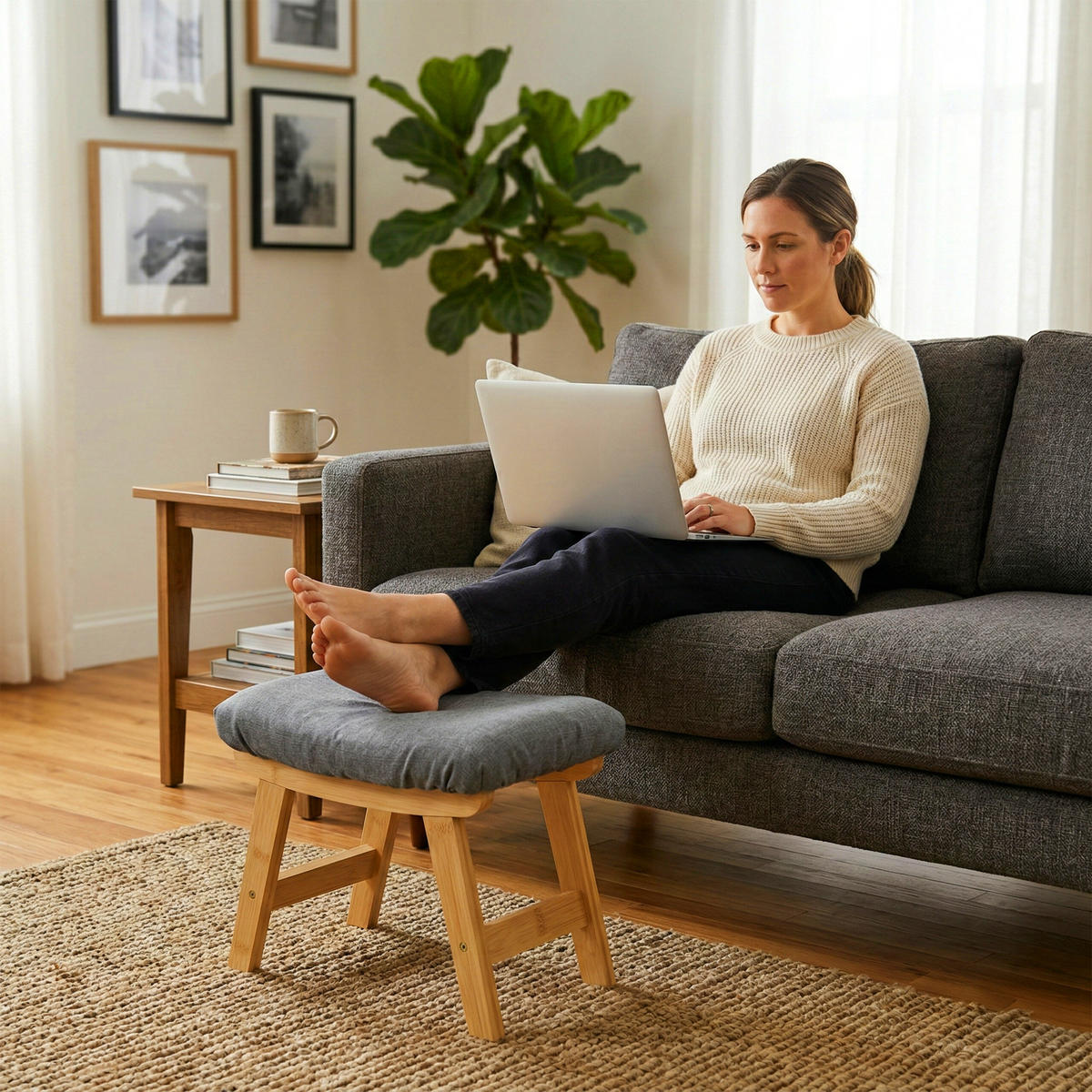 TABURET - světle hnědá, dřevo/textil (40/32/29cm) - Relaxdays