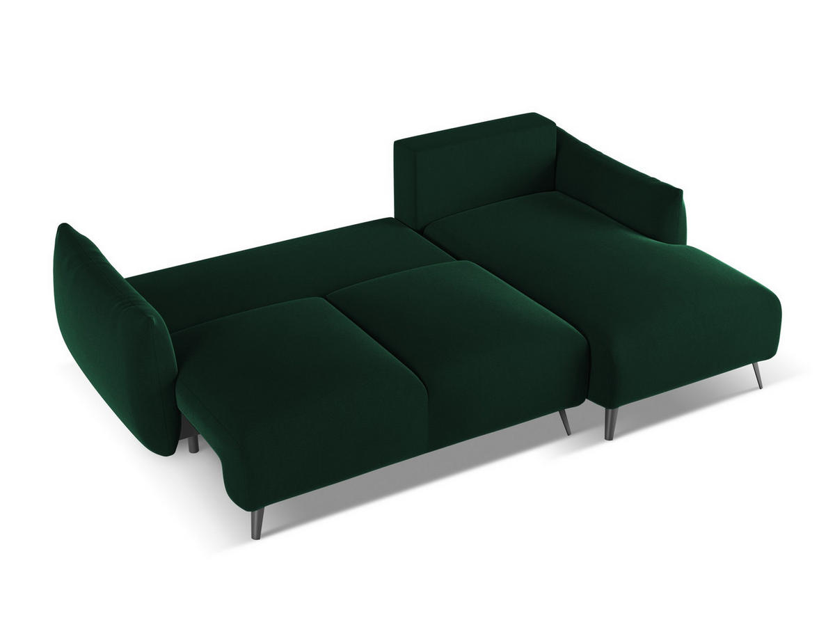 ECKSOFA mit Schlaffunktion Samt Stoff Grün - Dunkelgrün/Schwarz, Textil/Metall (242/162cm) - Makamii
