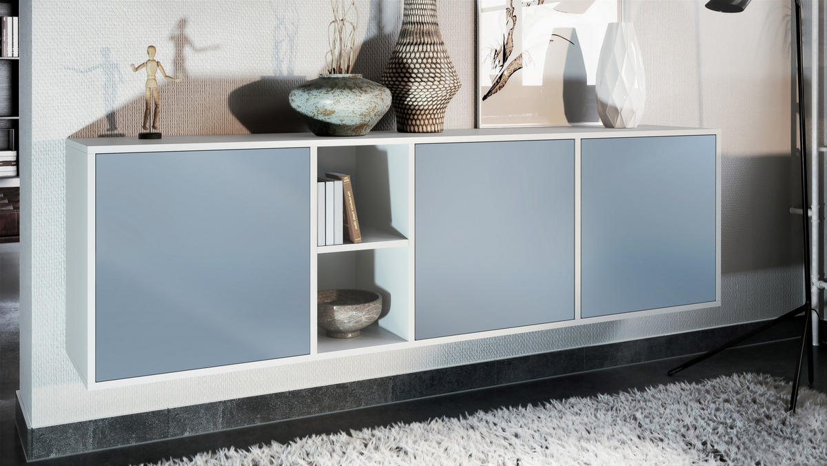 SIDEBOARD Cuba Türen in Denim - Pastellblau, Holzwerkstoff (182/53/35cm) - Vladon