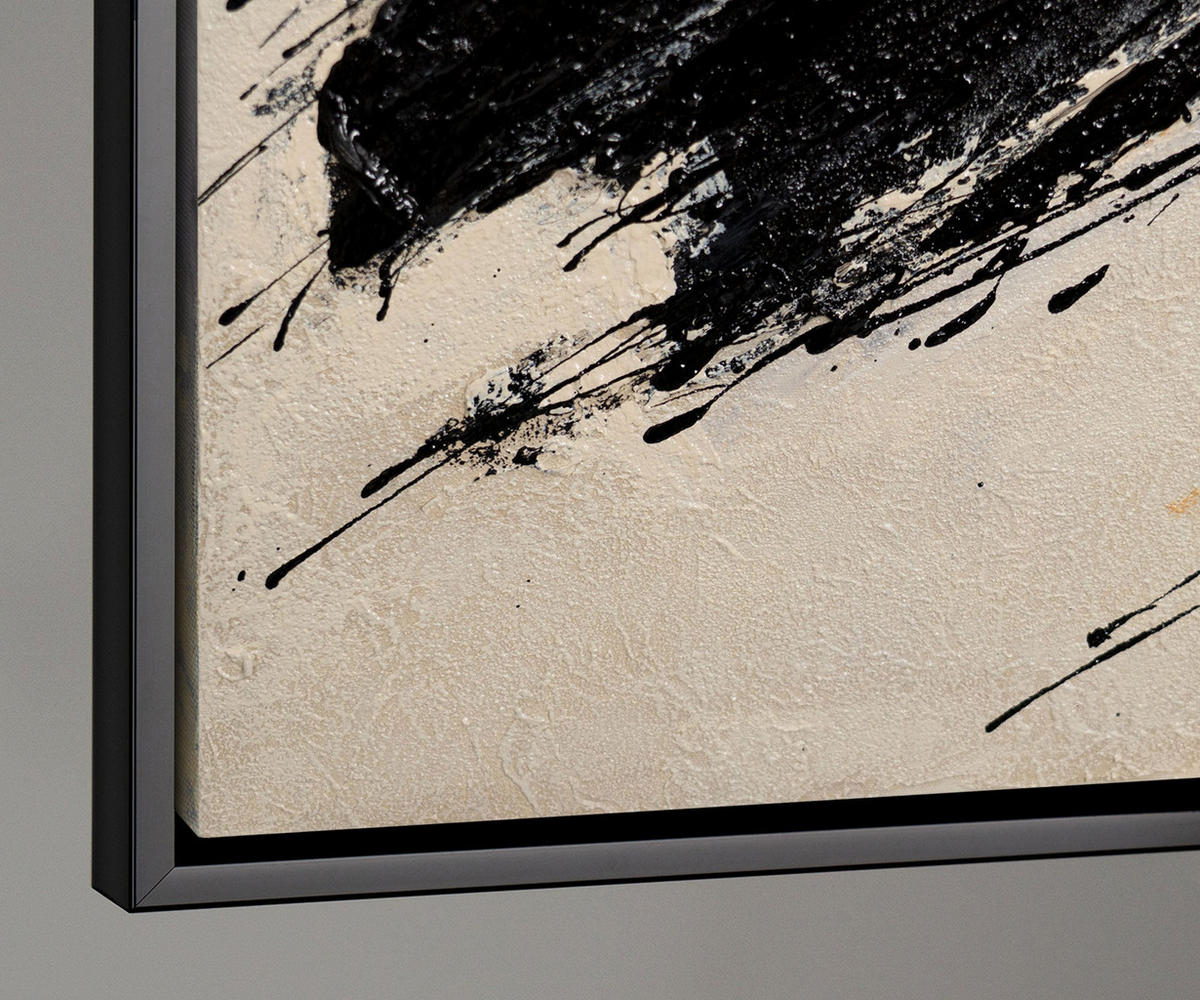 GEMÄLDE Kraft des Pinselstrichs Schattenfugenrahmen Schwarz 140x100 cm - Schwarz, Holz (140/100cm) - YS-art gallery