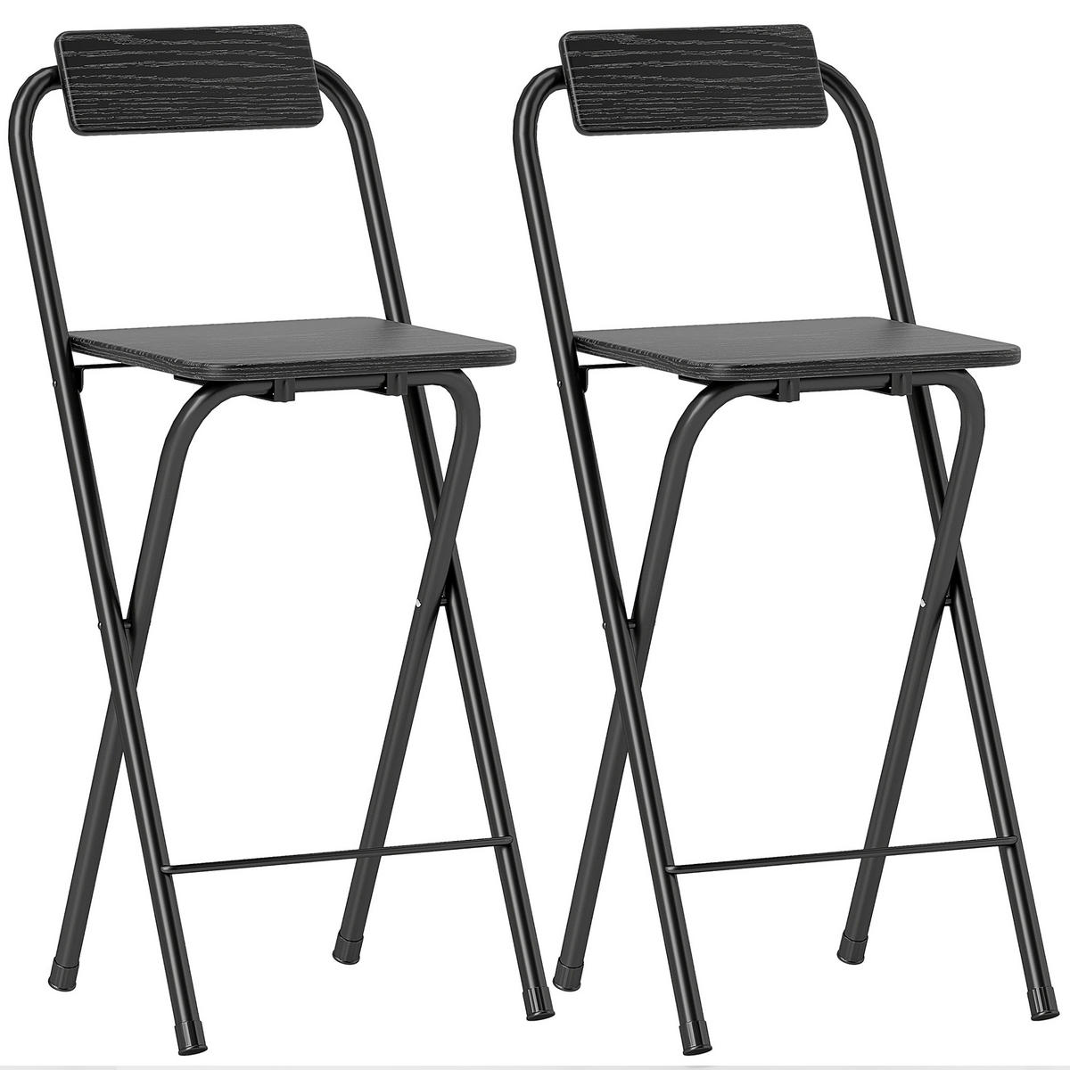BARHOCKER 2er-Set DE-14767 klappbar mit Rückenlehne und Fußstütze Schwarz - Schwarz, Metall (37/87/45cm) - ComfortXL
