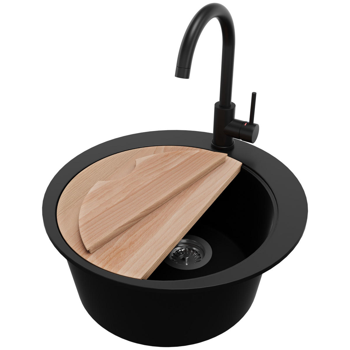 GRANITSPÜLE Pisa, 2-er set Schwarz 50/50 cm 1 Becken + Küchenarmatur 32/20 cm + Ablauf-Set + Schneidebrett ab 45er Unterschrank - Chromfarben/Beige, Kunststoff (50/20/50cm) - Primagran