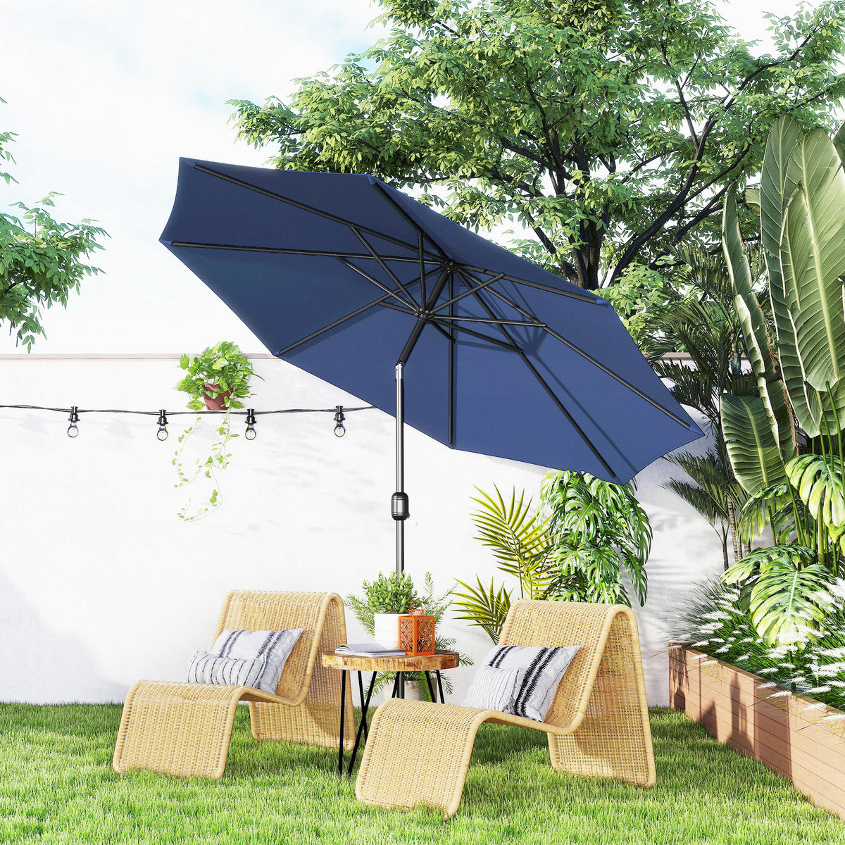 SONNENSCHIRM DE-11395 neigbar, mit Kurbel, Ø 3 m Blau - Blau, Metall (295/295cm) - ComfortXL