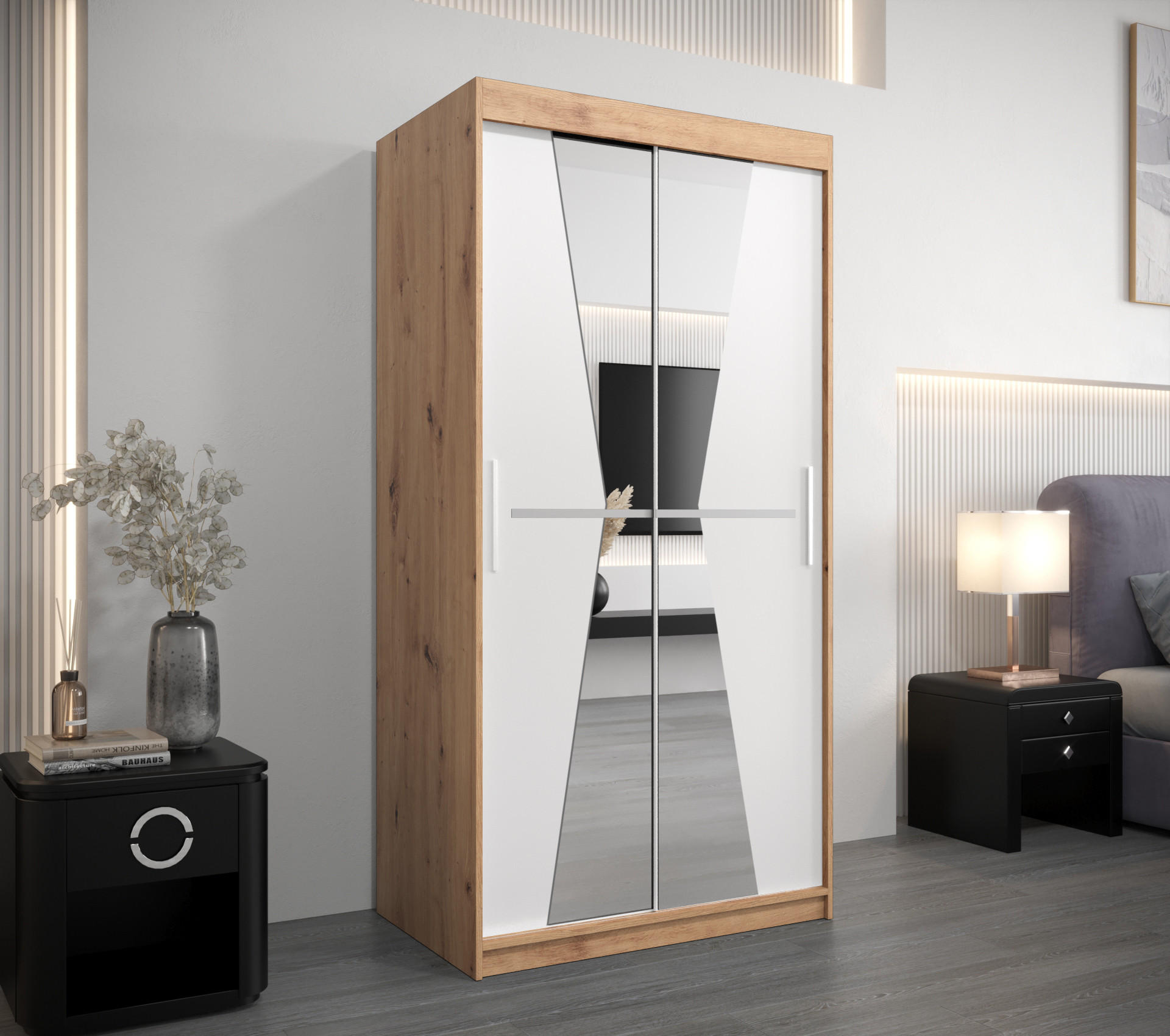 SCHWEBETÜRENSCHRANK 200/100/62 2-türig - Silberfarben/Weiß, Holz/Kunststoff (100/200/62cm) - Abiks Möbel