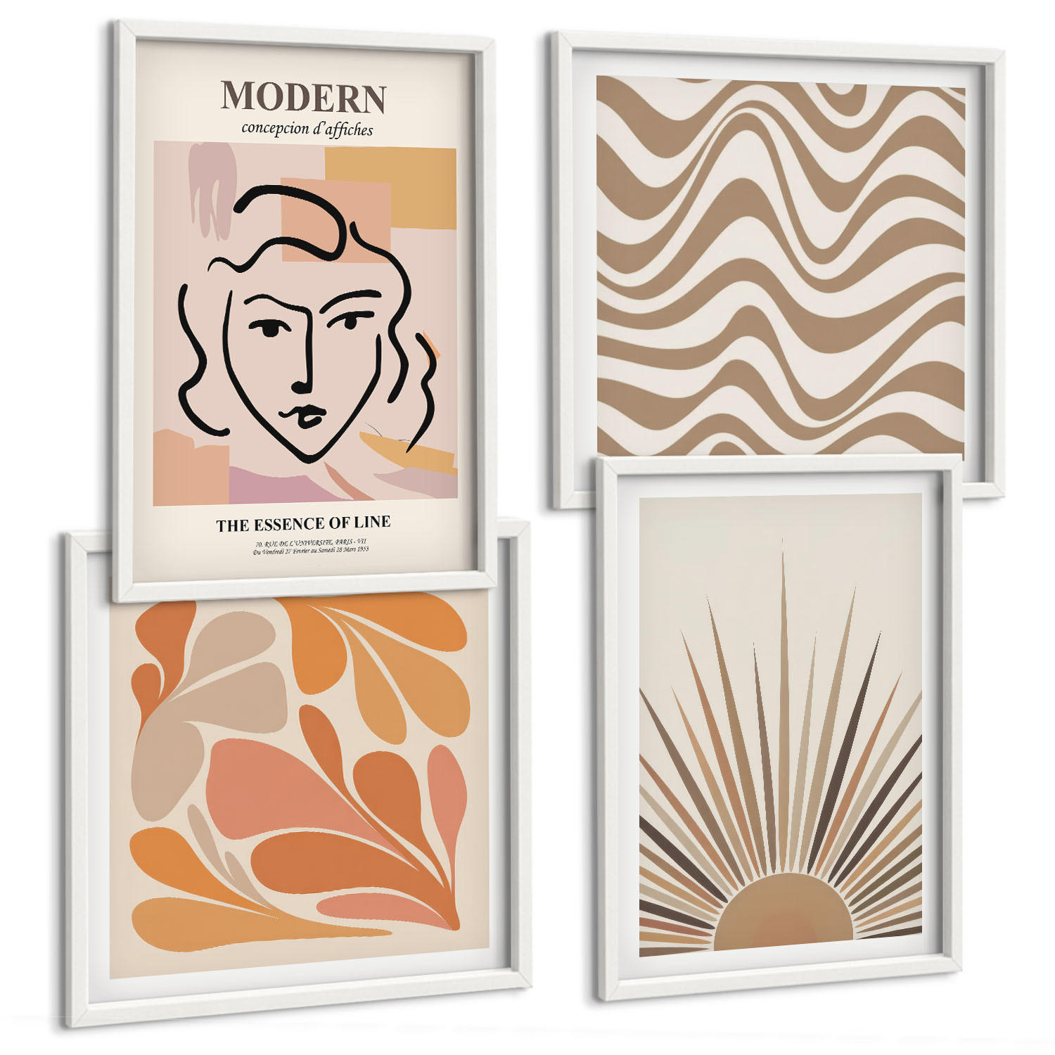 BILDER SET 4er Set - 50x50 cm & 40x60 cm Weißer Rahmen - Sonnen-Boho-Pastelltönen - Weiß, Kunststoff (50/50cm) - TULUP