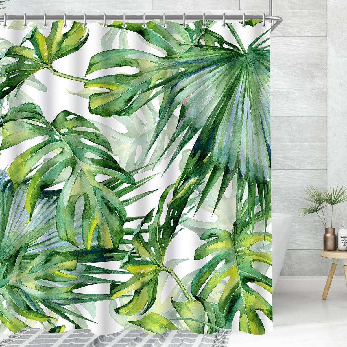DUSCHVORHANG Blätter Grün 150 x 180 cm - Grün, Textil (150/180cm)