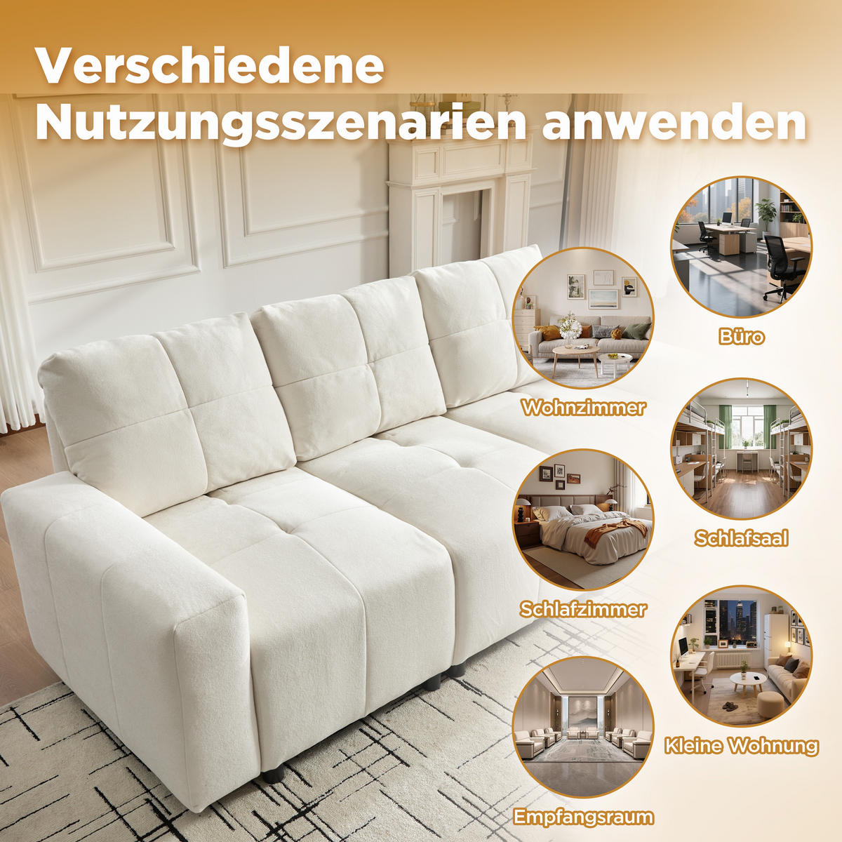ECKSOFA 213/94/84 cm Beige Weiß mit Schlaffunktion - Creme, Textil (213/94cm) - Oxeza