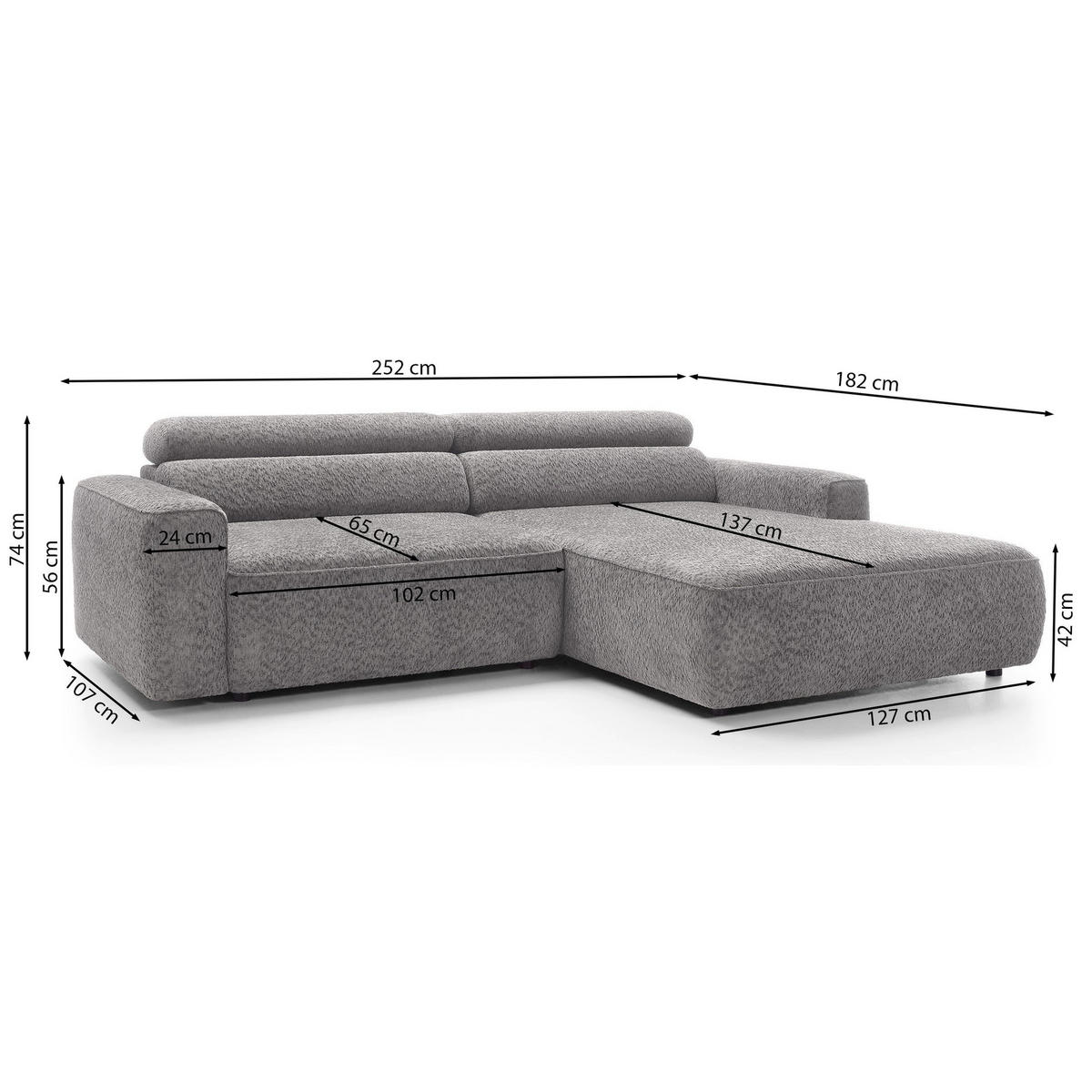 ECKSOFA Fando mit Schlaffunktion, L-Form, 4-Sitzer 252 cm, rechts Flechtstoff Hellgrau - Hellgrau/Schwarz, Holz/Kunststoff (182/252cm) - Selsey