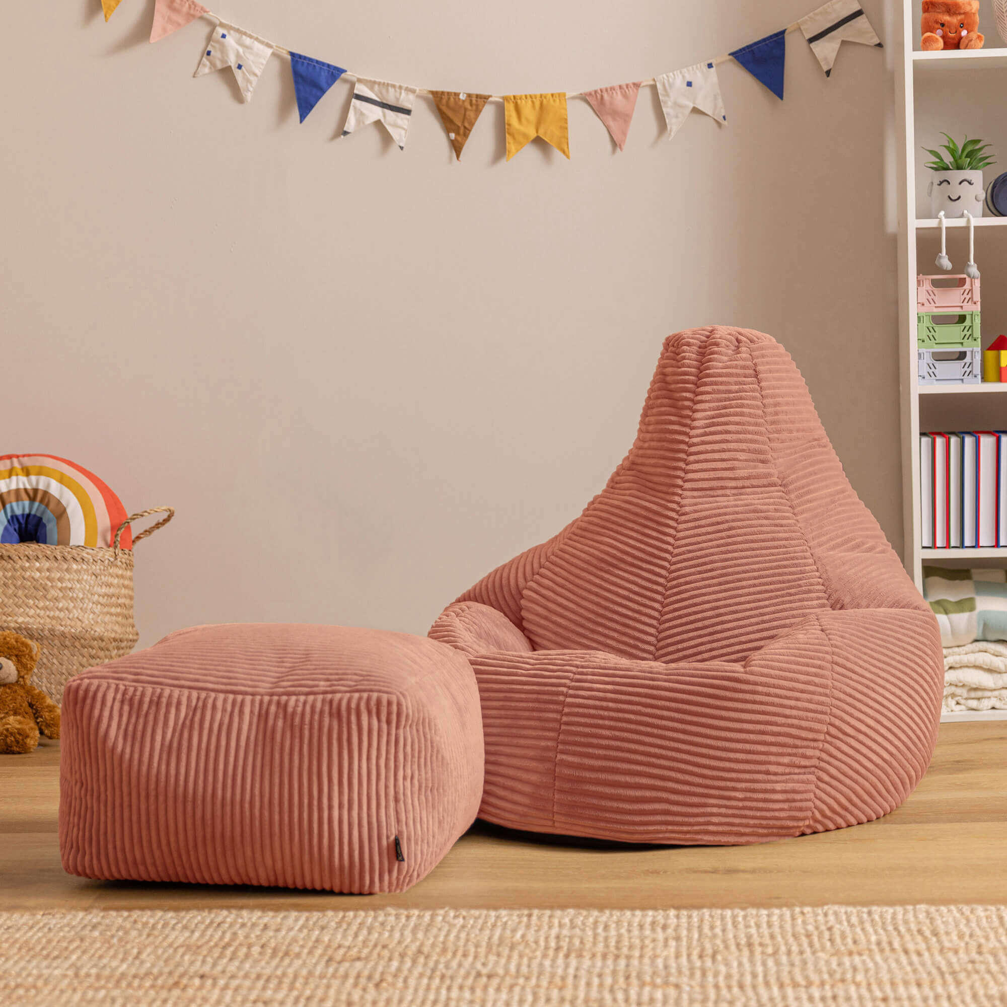 KINDERSITZSACK mit Hocker Dalton Cord - Pink, Textil (69/59/65cm) - icon