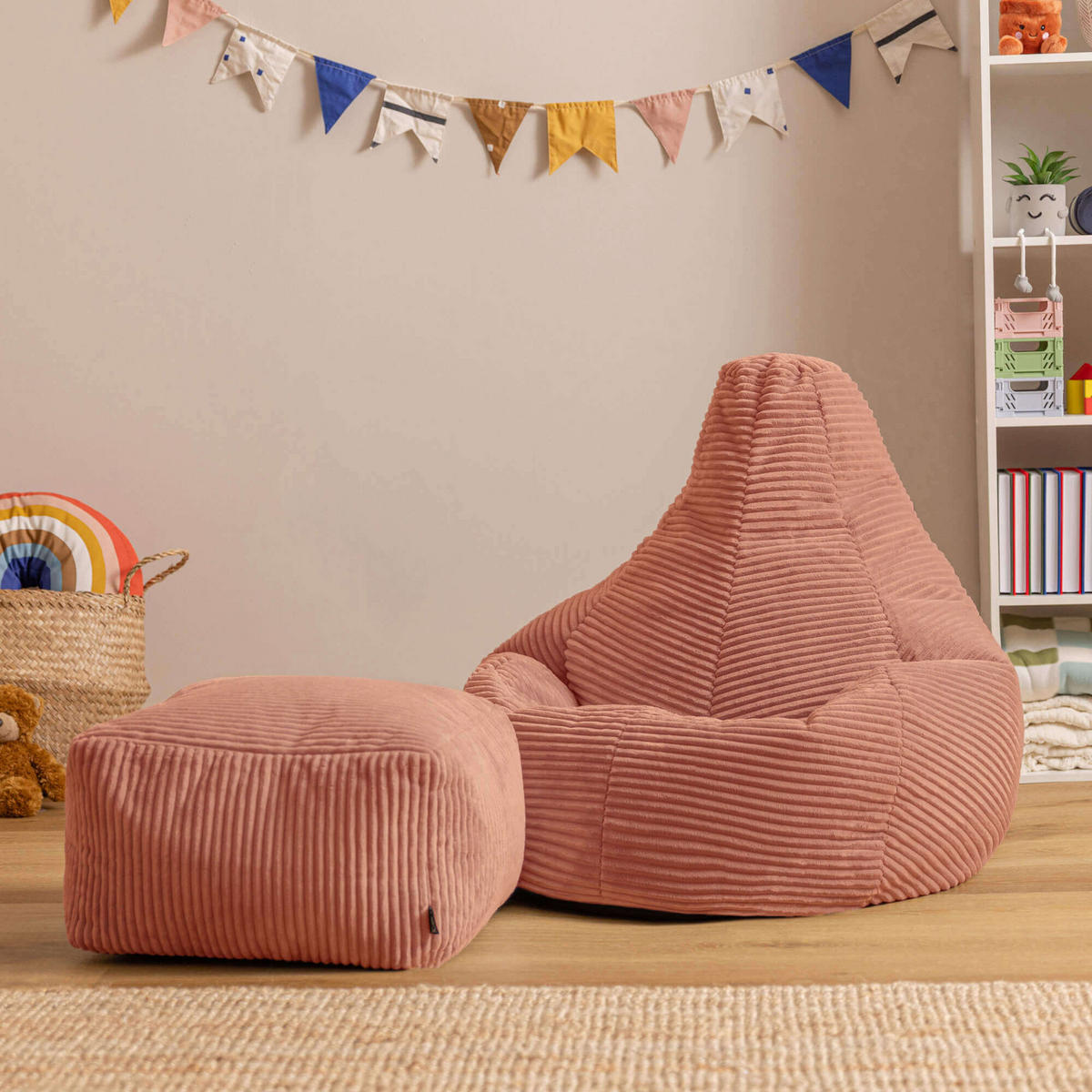 KINDERSITZSACK mit Hocker Dalton Cord - Pink, Textil (69/59/65cm) - icon