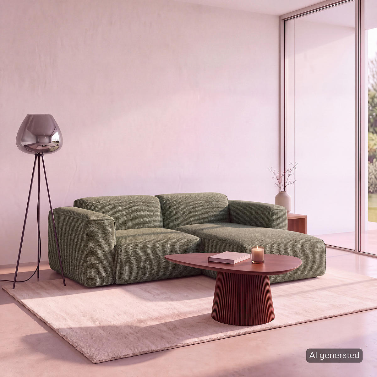 1,5-SITZER ECKSOFA mit Longchair - Schwarz/Grün, Kunststoff/Textil (260/173cm) - home24