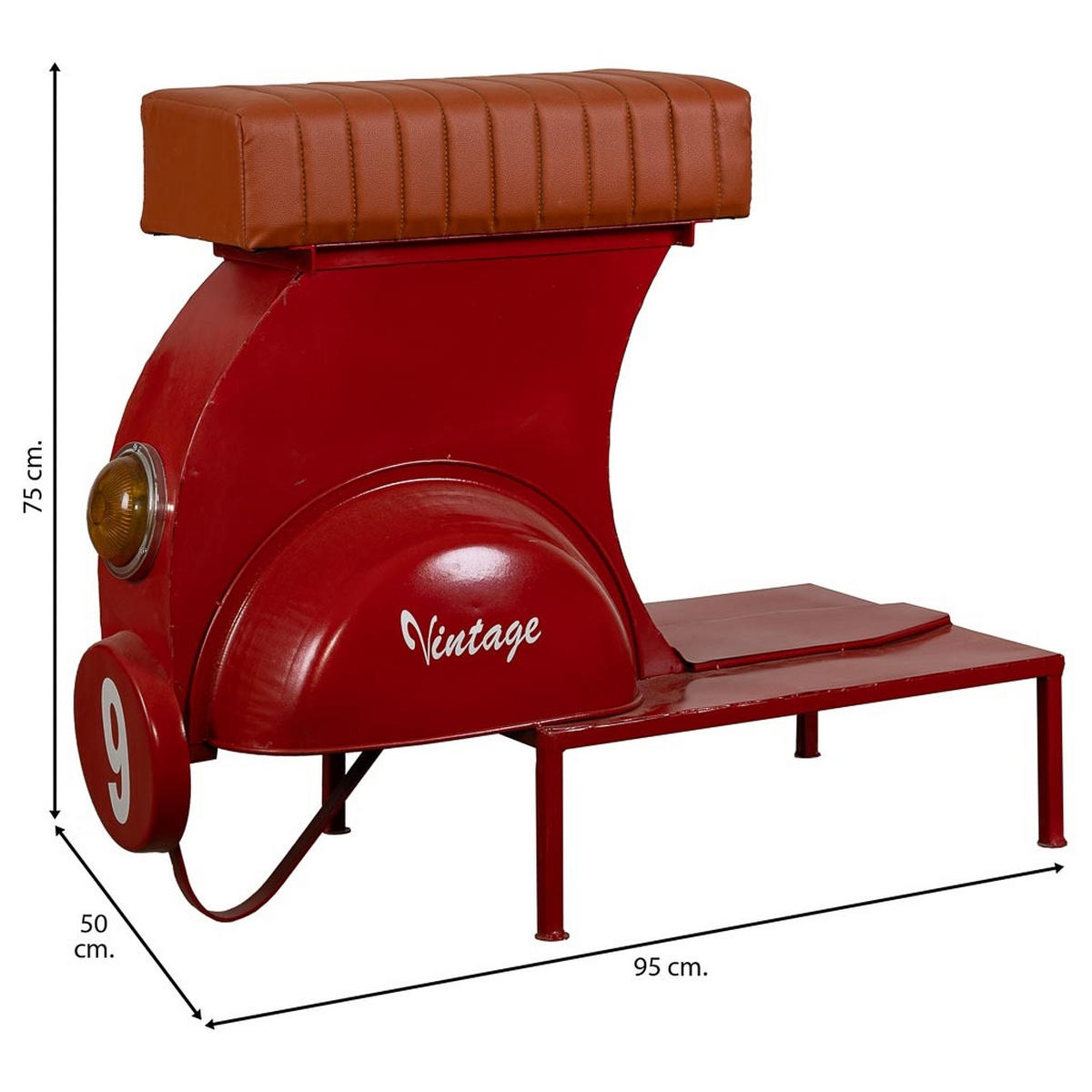 HOCKER aus Metall, rot, 95x50x75cm - Rot, Metall (95/75/50cm) - Wanderlust