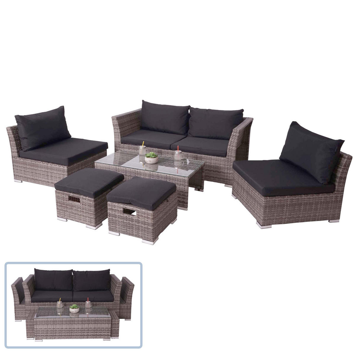POLY-RATTAN GARNITUR Grau - Grau, Kunststoff - MCW