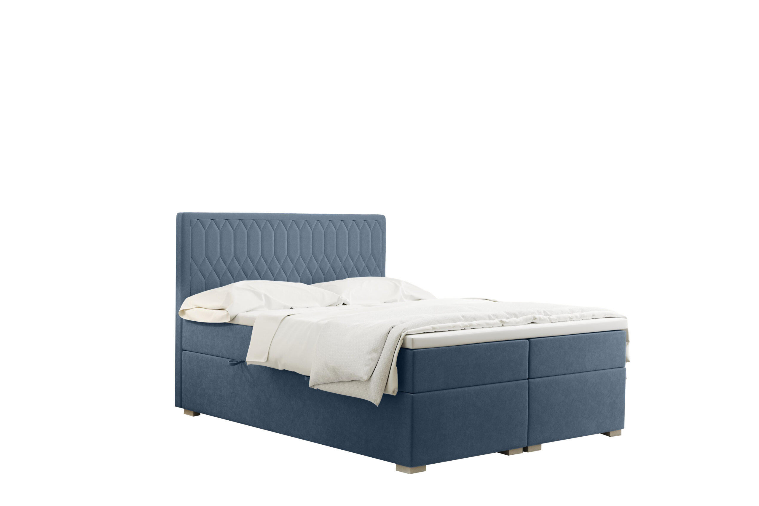 BOXBETT Mit Bettkasten Matratze Topper RIMINI Stoff Riviera Hellblau 160x200 cm H2-Pocket - Hellblau, Holz/Textil (160/200cm) - Kaiser Möbel