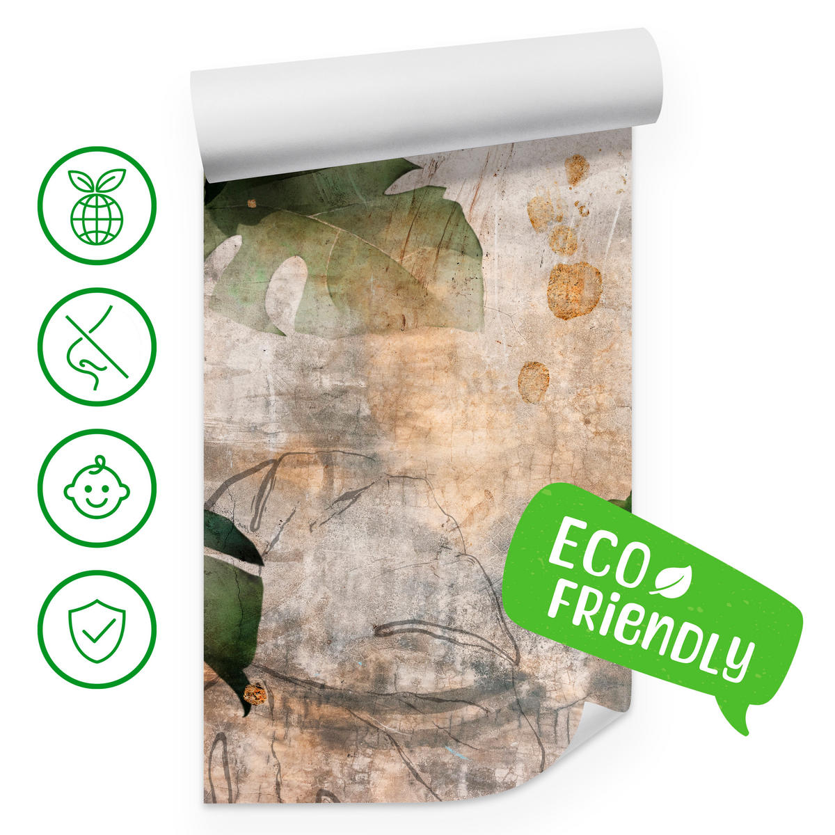 FOTOTAPETE für Schlafzimmer Tropisch Monstera Aquarell Retro 300x210 - Beige/Orange, Papier (300/210cm) - Muralo