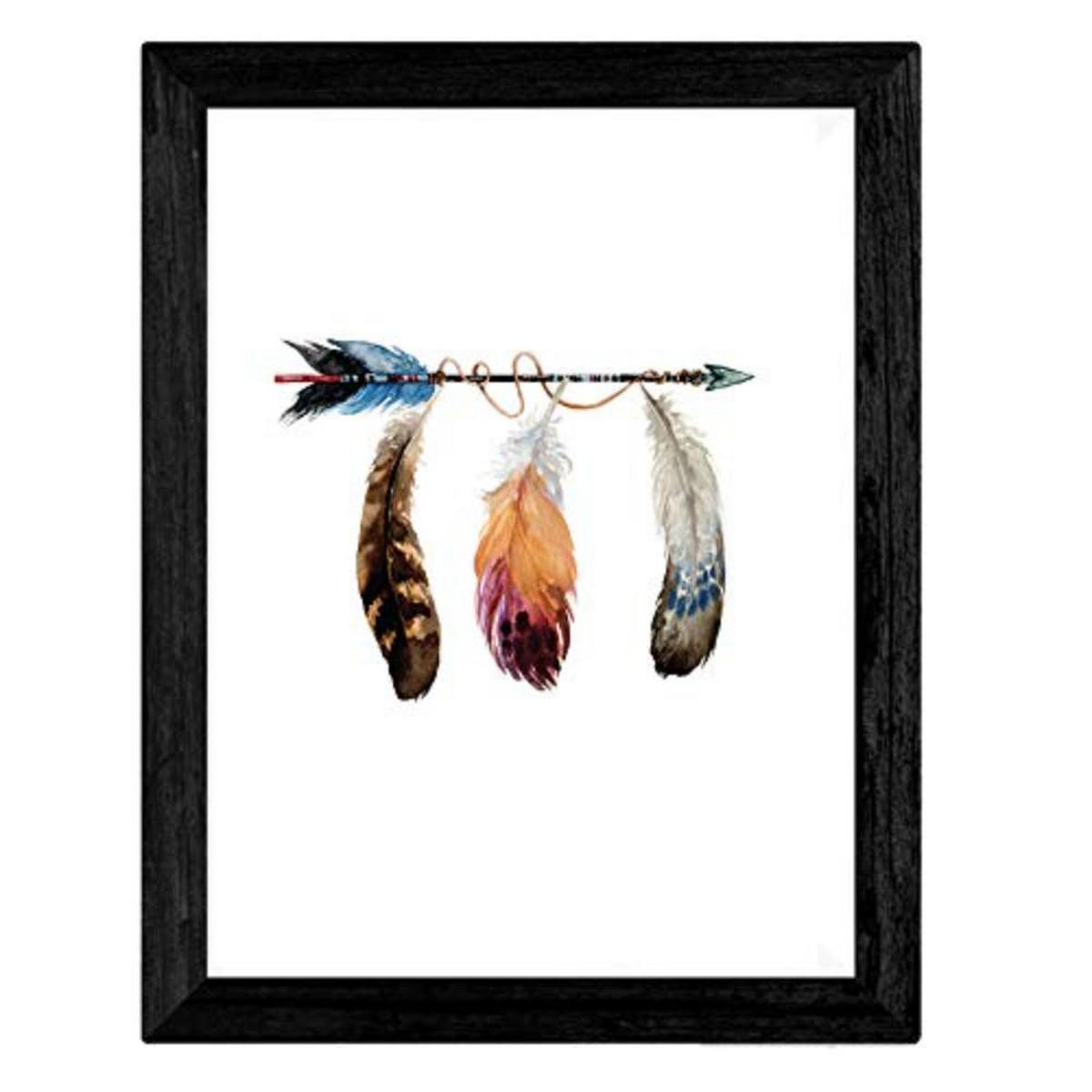 POSTER Set mit 4 bunte Federn und Blumen A4 Schwarzer Rahmen - Schwarz, Papier (29.7/3cm) - Nacnic