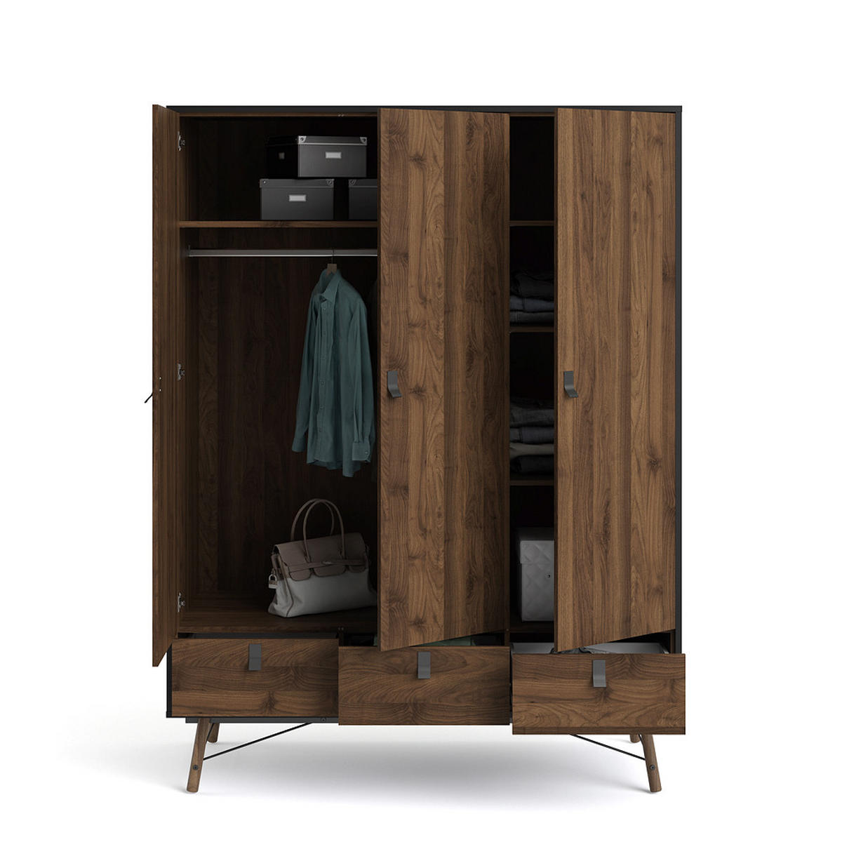 KLEIDERSCHRANK Walnuss Dekor - Schwarz, Holzwerkstoff (150/200/60cm) - ebuy24