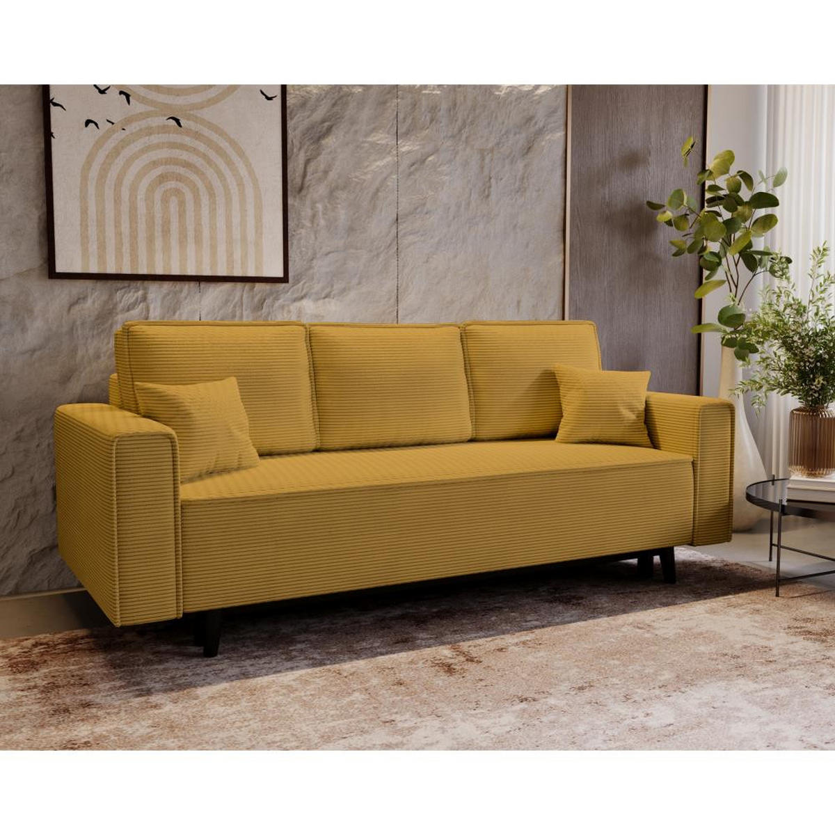 3-SITZER SOFA Monte mit Schlaffunktion gelb - Gelb, Textil (225/73/95cm) - Beautysofa