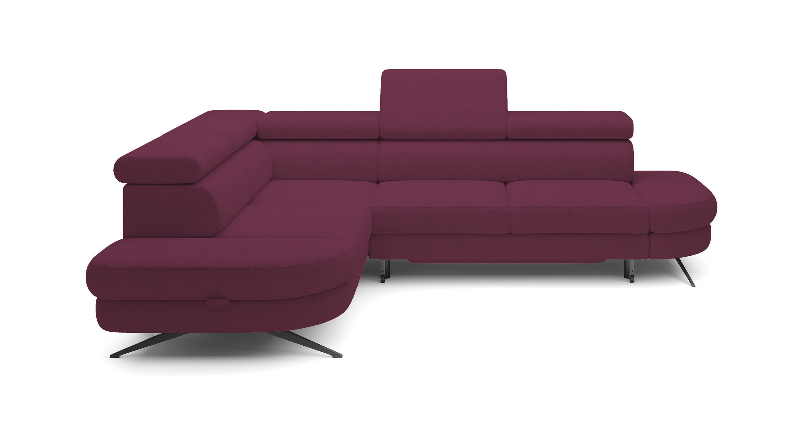 ECKSOFA OTIS L-förm, Schlaffunktion, verstellbare Kopfstützen, in AURORA-Stoff, lose Rückenkissen, freistehend, LINKS 218x276x97 cm Purple - Lila, Holz/Textil (218/276cm) - DomoHome