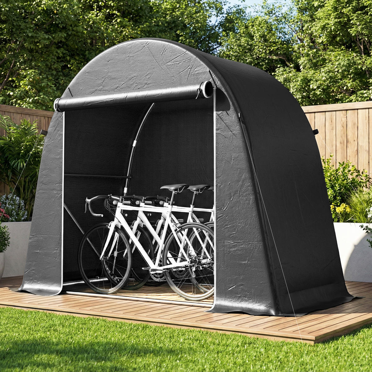 FAHRRADZELT DE-08141 mit Rolltür & Metallrahmen Dunkelgrau - Dunkelgrau, Kunststoff (120/200/245cm) - ComfortXL