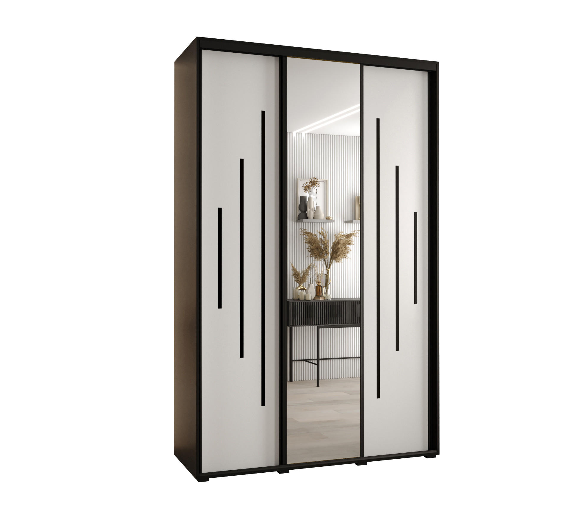 Abiks Möbel Schwebetürenschrank Schwarz, Weiß, Schwarz 160x235x60 cm