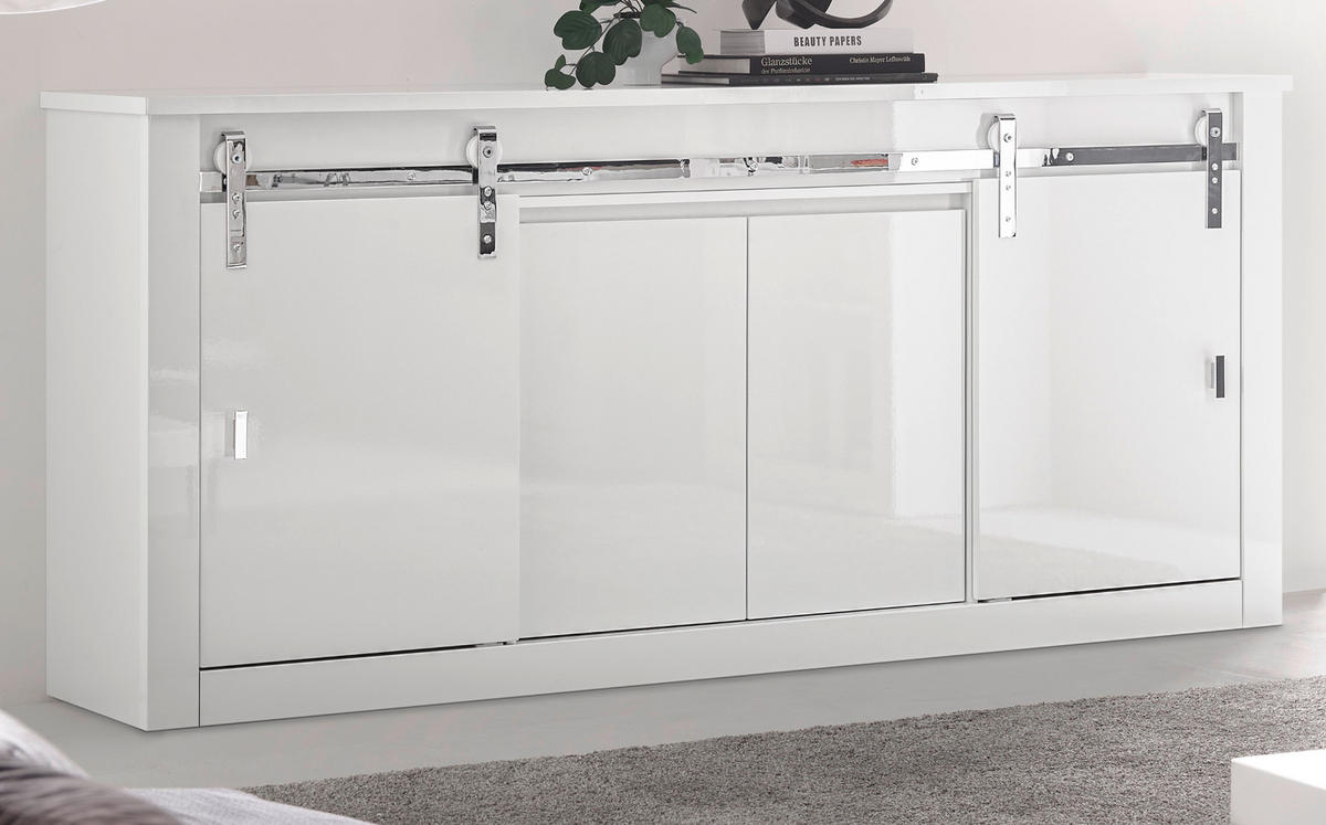 SIDEBOARD weiß Hochglanz 201 x 92 cm, Kommode mit Soft-Close - Chromfarben/Weiß Hochglanz, Holzwerkstoff/Kunststoff (201/92/43cm) - Furn.Design