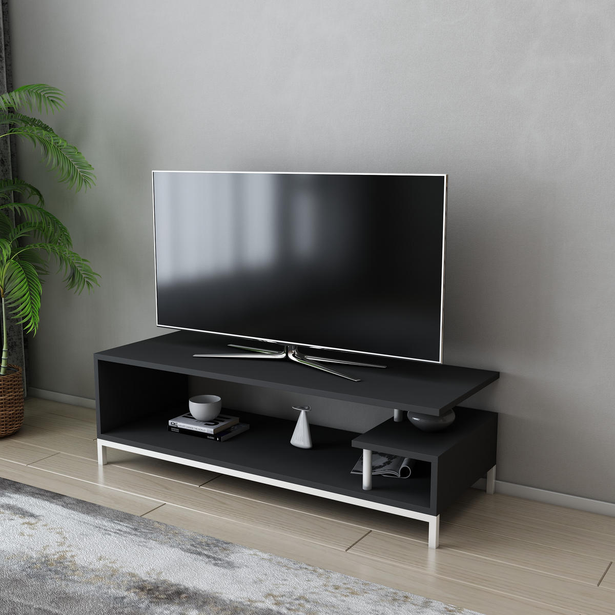 TV-LOWBOARD Reilly Weiß-Anthrazit - Anthrazit/Weiß, Holzwerkstoff (120/38/45cm) - Decorotika
