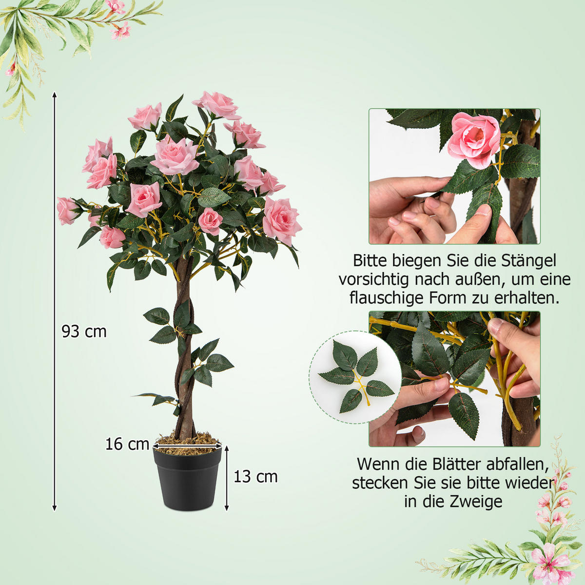KUNSTBAUM Grün + Rosa + Schwarz - Grün, Kunststoff (93cm) - COSTWAY