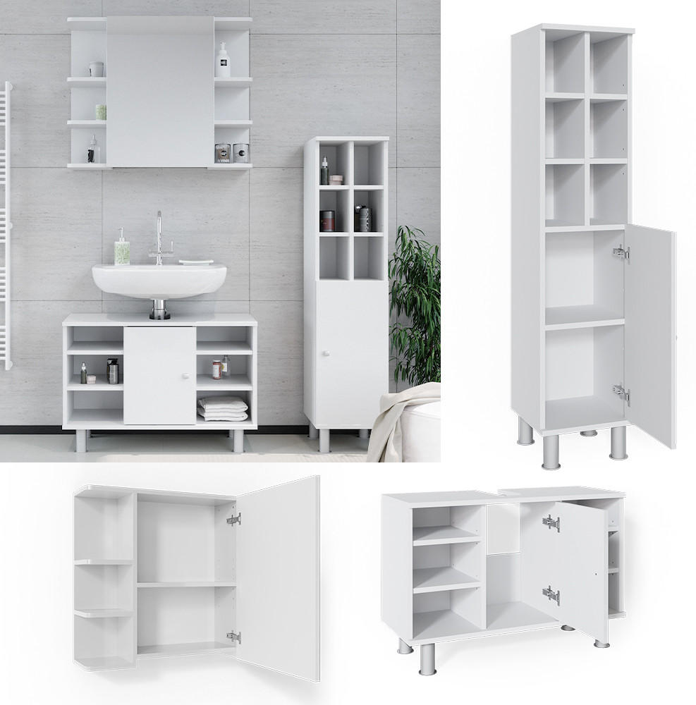 BADMÖBEL-SET Fynn Weiß 3 Teile, mit Midischrank Tür groß - Weiß, Holzwerkstoff (60/54/32cm) - Vicco