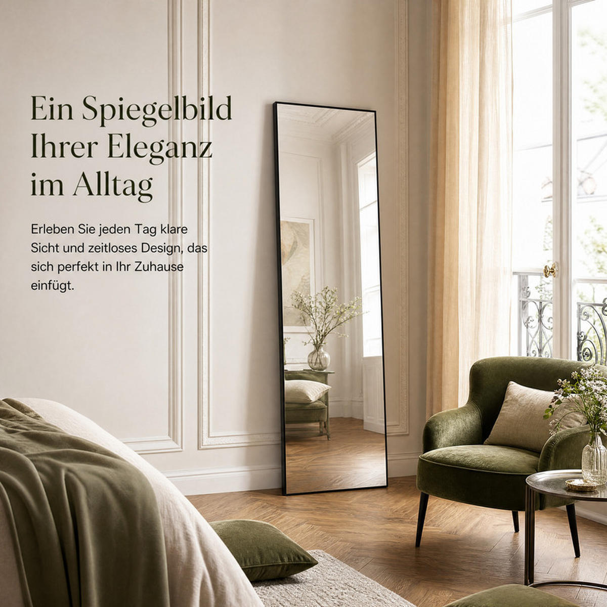 STANDSPIEGEL für Schlafzimmer & Diele, Schwarz, Alurahmen 150 x 40 cm - Schwarz, Glas/Metall (2/150/40cm) - SHOPENTRA