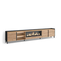 LOWBOARD, Eiche und Schwarz, 315/35/61cm, Kamin mit Feuereffekt XXL - Eichefarben, Holzwerkstoff (315/61/35cm) - Skraut Home