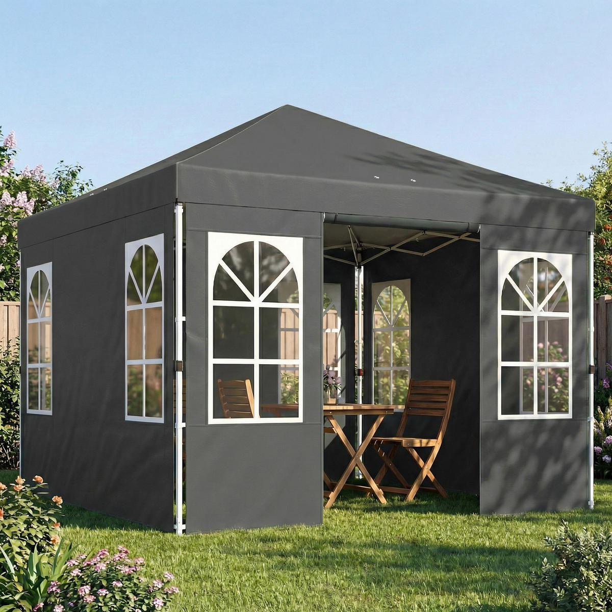 FALTPAVILLON Oxford-Gewebe Metall Dunkelgrau - Dunkelgrau/Weiß, Textil/Metall (293/272/293cm) - Outsunny