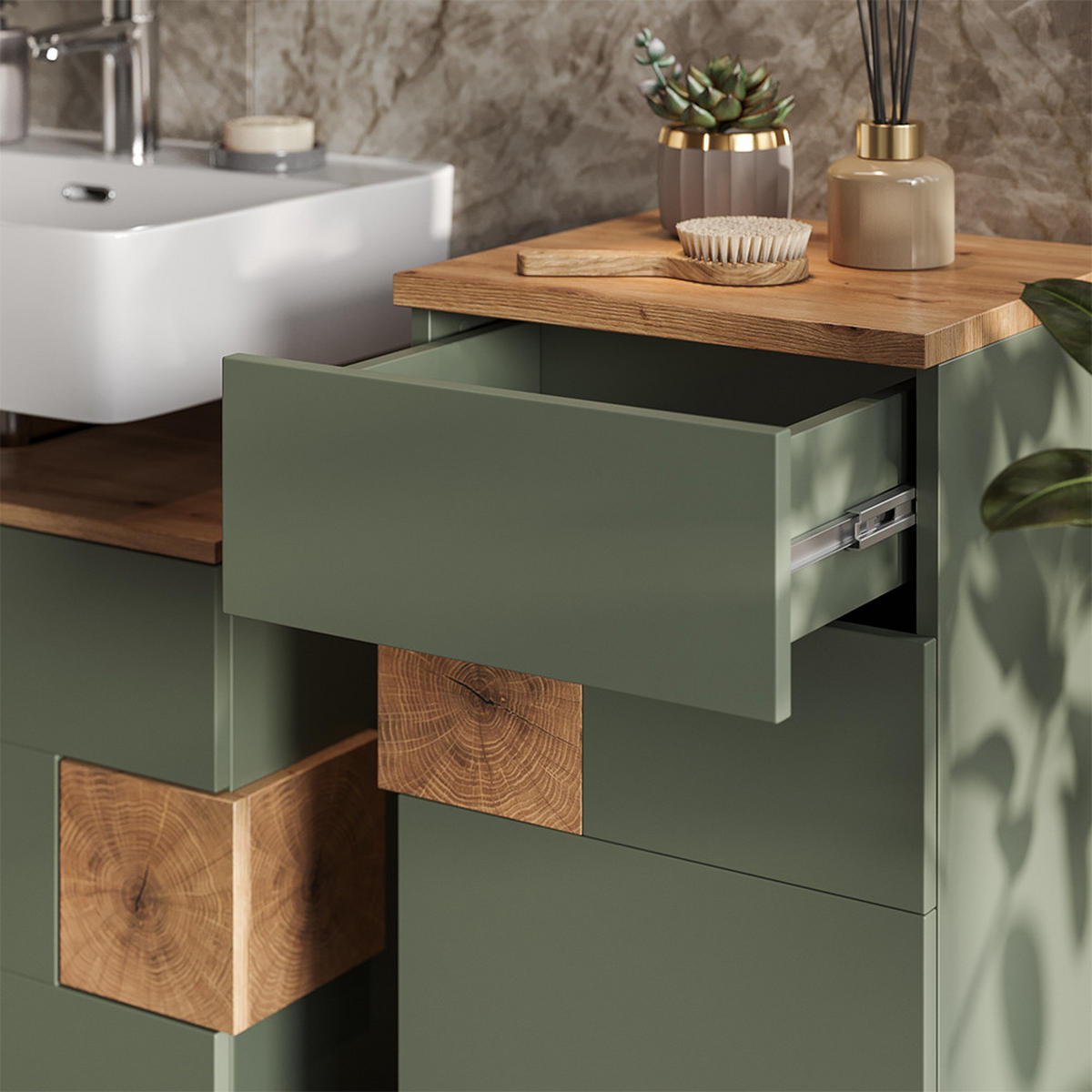 MIDISCHRANK Eden Grün/Artisan 40 x 84 cm - Hellgrau/Grün, Holzwerkstoff (40/84/37cm) - Vicco