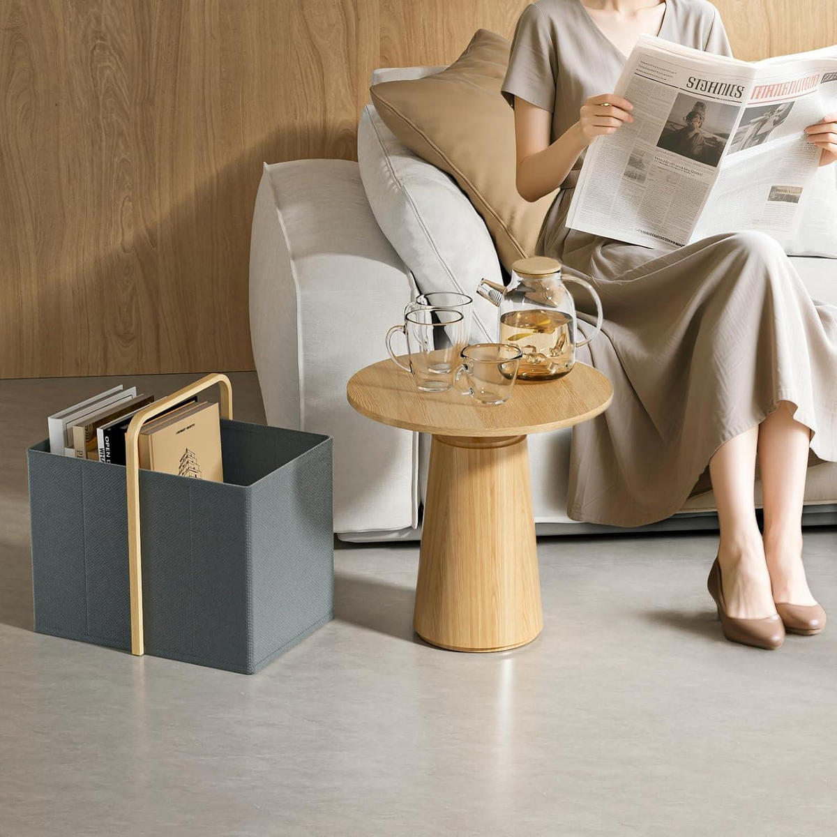 WÄSCHEKORB faltbar 65L Bambus-Stoff Dunkelgrau - Anthrazit, Textil (33/44/44cm)