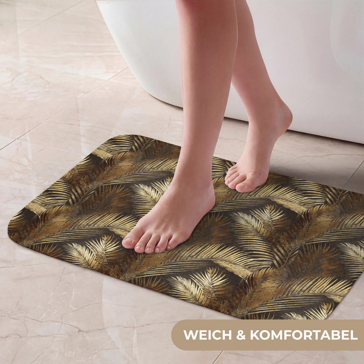KOUPELNOVÁ PŘEDLOŽKA Tropical - Listy - zlaté 60x40 cm - zlatá, textil/plast (60/40cm)
