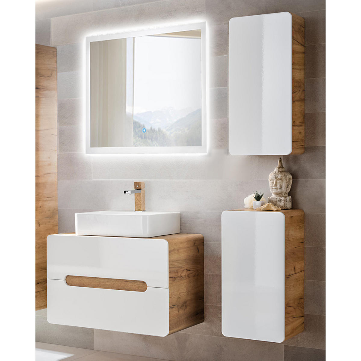 BADMÖBEL-SET 4-TLG. Luton-56 - Weiß, Holzwerkstoff (130/200/46cm) - Lomado