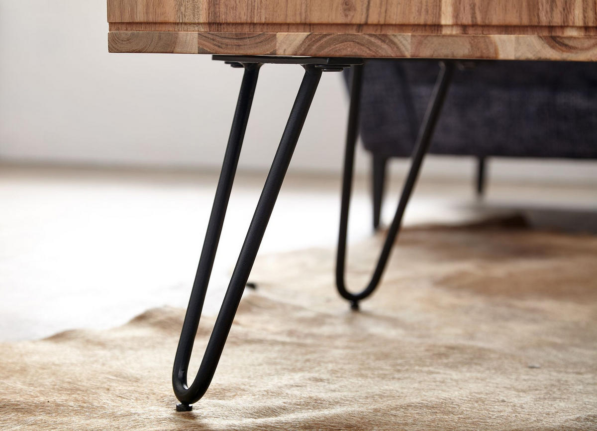 COUCHTISCH aus massivem Akazienholz mit Metallgestell und Stauraum im modernen Design - Beige/Schwarz, Holz/Metall (60/60/40cm) - KADIMA DESIGN