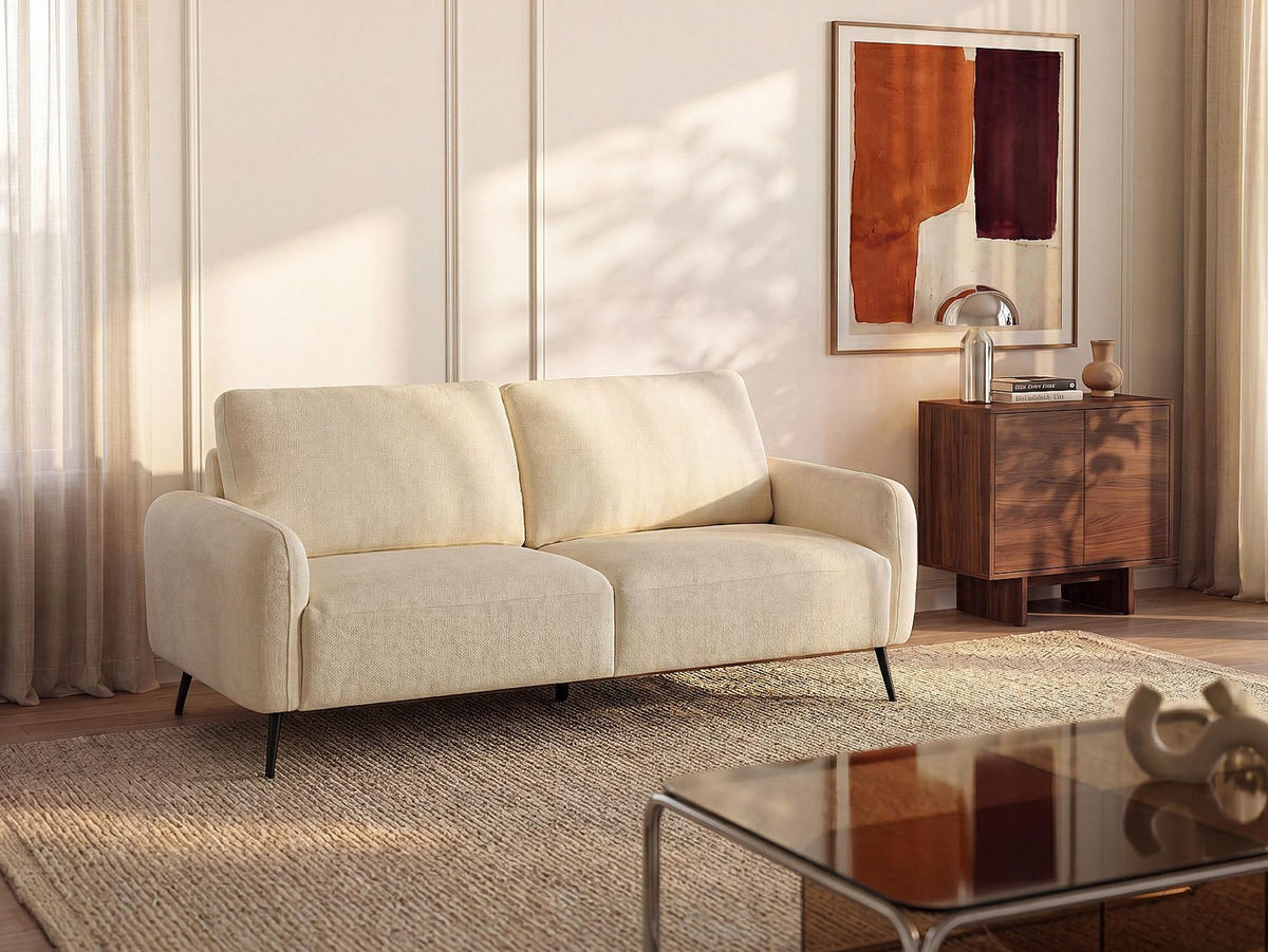 SOFA - 3 Personen - stoff - gebrochenes weiß Letrosa - Weiß, Textil/Metall (200/86/88cm) - Vente-Unique