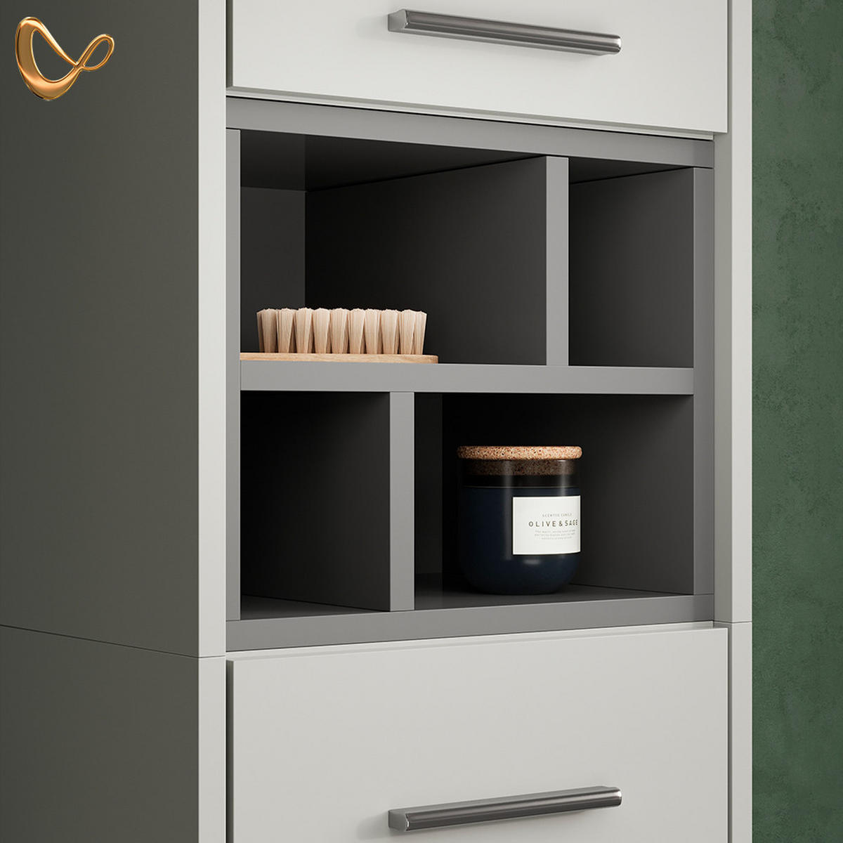 BADMÖBEL-SET Temo Grau 3 Teile, mit Hochschrank - Anthrazit/Grau, Holzwerkstoff (80/64/40cm) - Livinity®