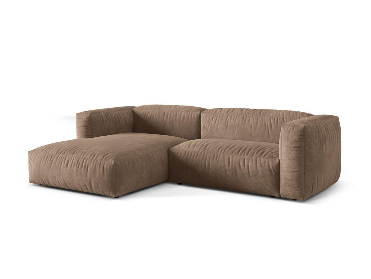 ECKSOFA modular links Martina aus Samt dunkelbeige 2 Sitzplätze - Mokka, Textil (176/283cm) - Micadoni