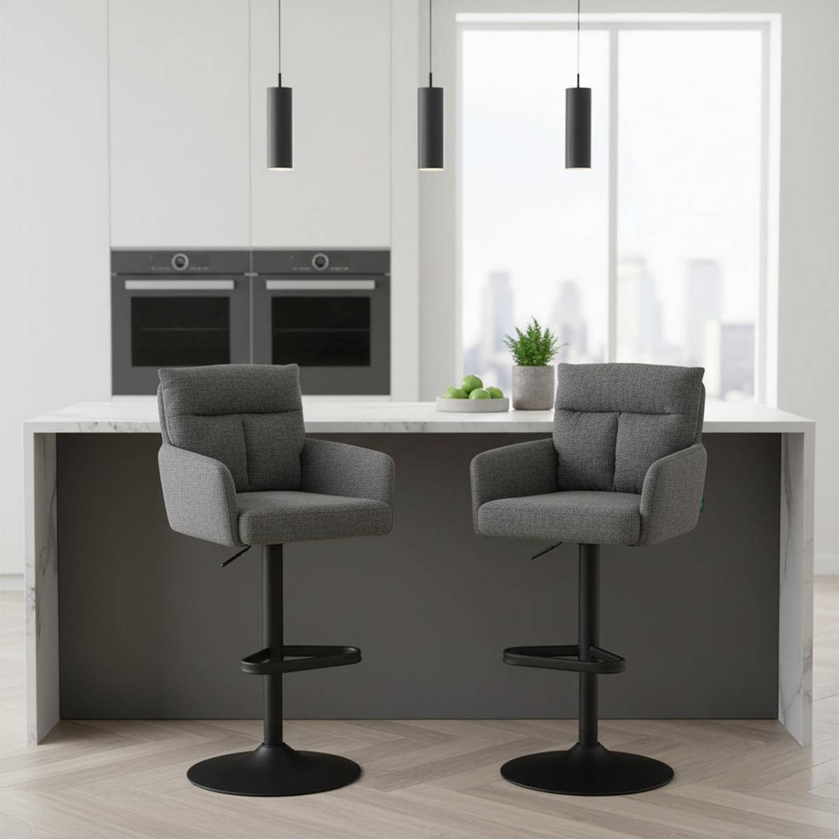 BARHOCKER Aris - Schwarz/Grau, Textil/Metall (54/101/57cm) - DUBI Möbel
