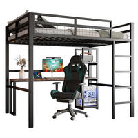 HOCHBETT 140/200 cm mit Schreibtisch, Regalen, Steckdose, USB-C und Leiter, Metallrahmen, Schwarz - Schwarz, Metall (140/200cm) - Redom