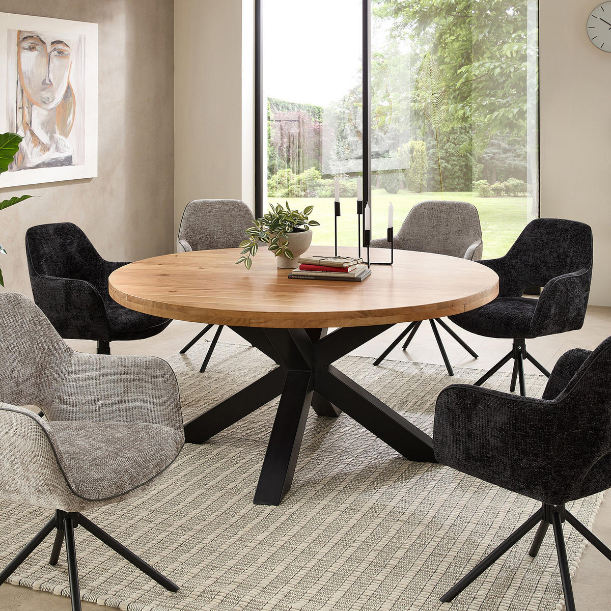 ESSTISCH mit Massivholzplatte - Mango massiv / Eisen - Schwarz/Braun, Holz/Metall (160/160/75cm) - home24