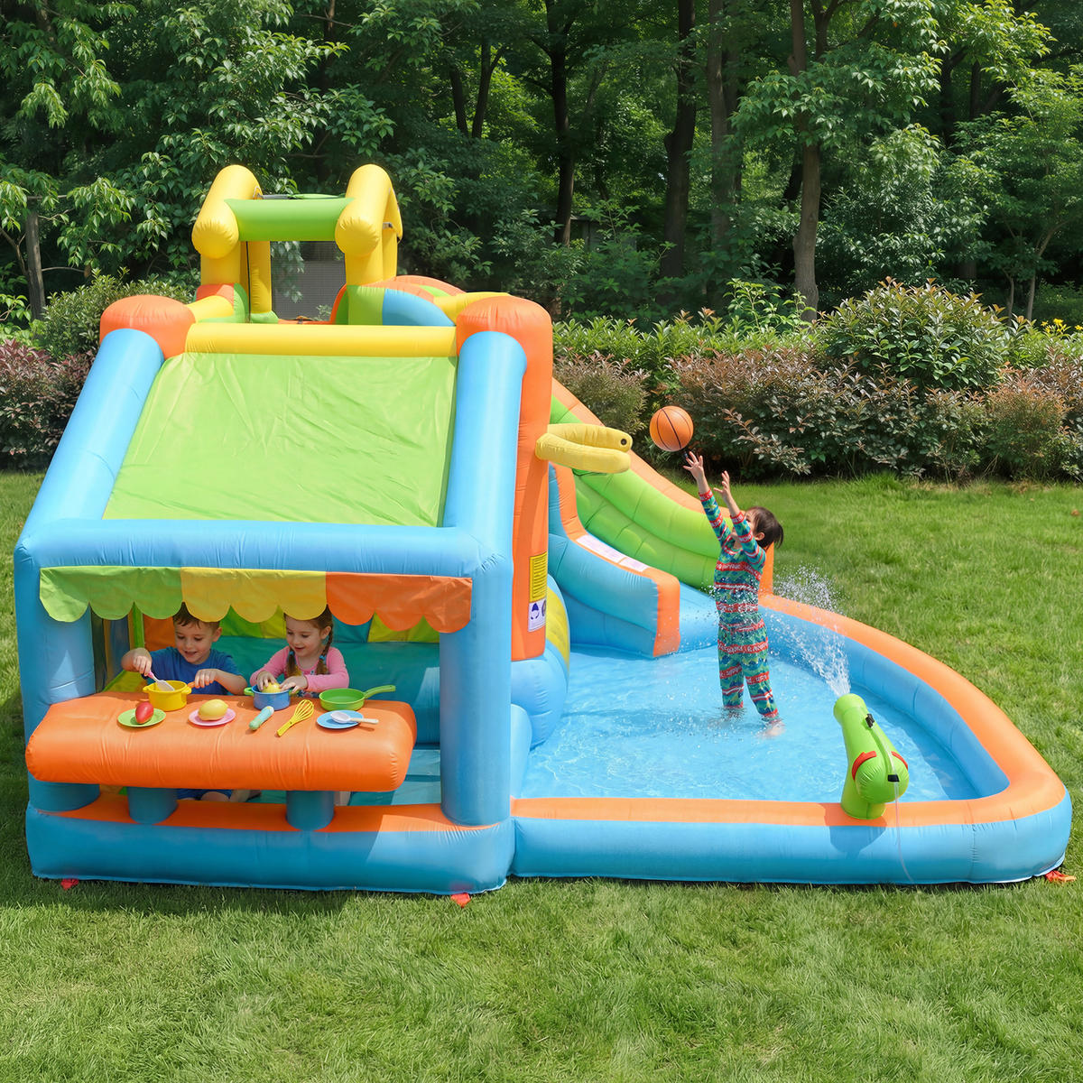 HÜPFBURG Wasserpark 360x350x210 cm Basketball - Multicolor, Textil (350/360/210cm) - LEBENLANG