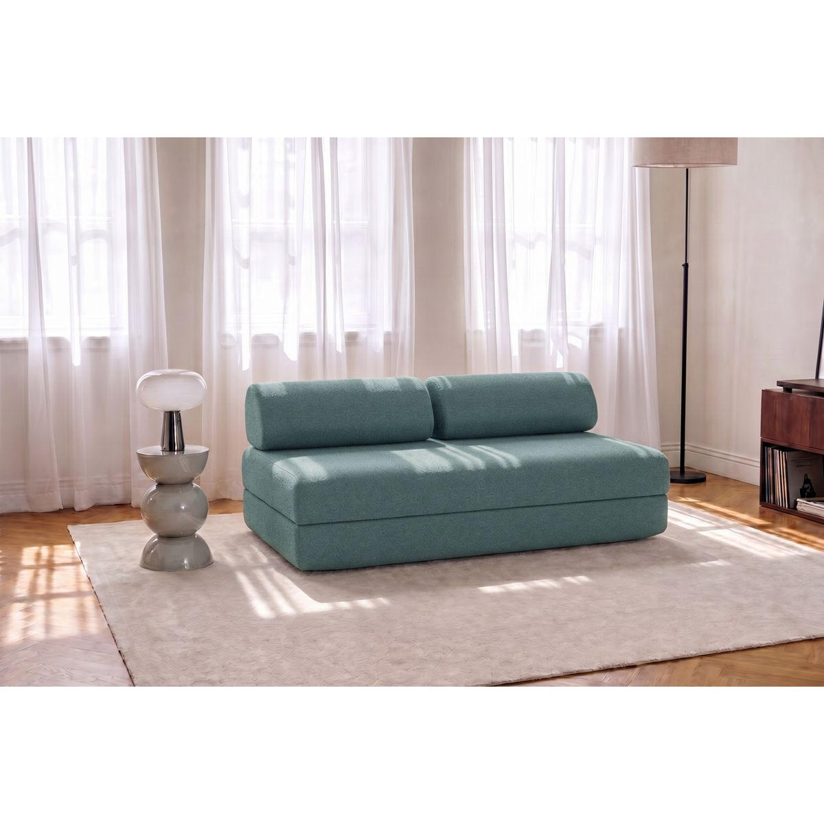 2-3-SITZER-SCHLAFSOFA aus glattem, grünem Stoff - Grün, Textil (95/70.5/190cm) - Kimo