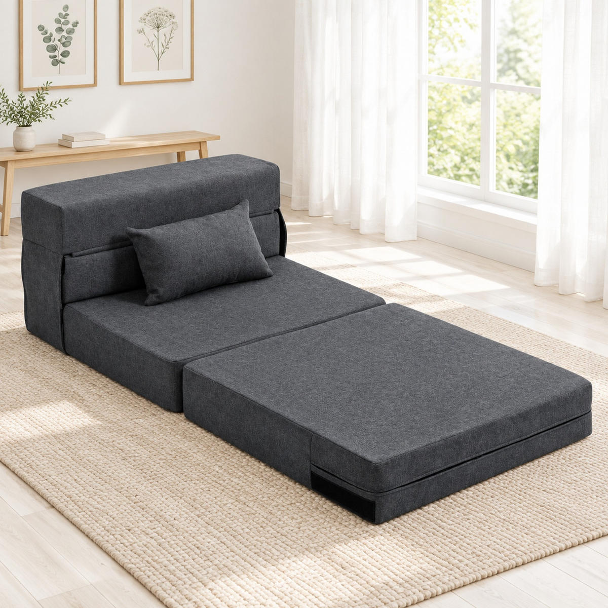 KLAPPBARER Schlafsessel in Dunkelgrau 80x210x15 cm mit Schlaffunktion und Kissen - Dunkelgrau, Kunststoff (210/15/80cm) - IVMEU