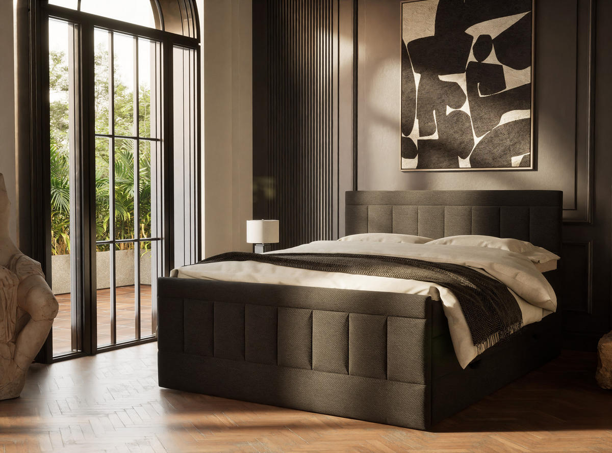 BOXSPRINGBETT Caya 180/200 cm, in Schwarz, Bettkasten, Matratze, Topper - Schwarz, Holz/Holzwerkstoff (180/200cm) - Maison de Reve