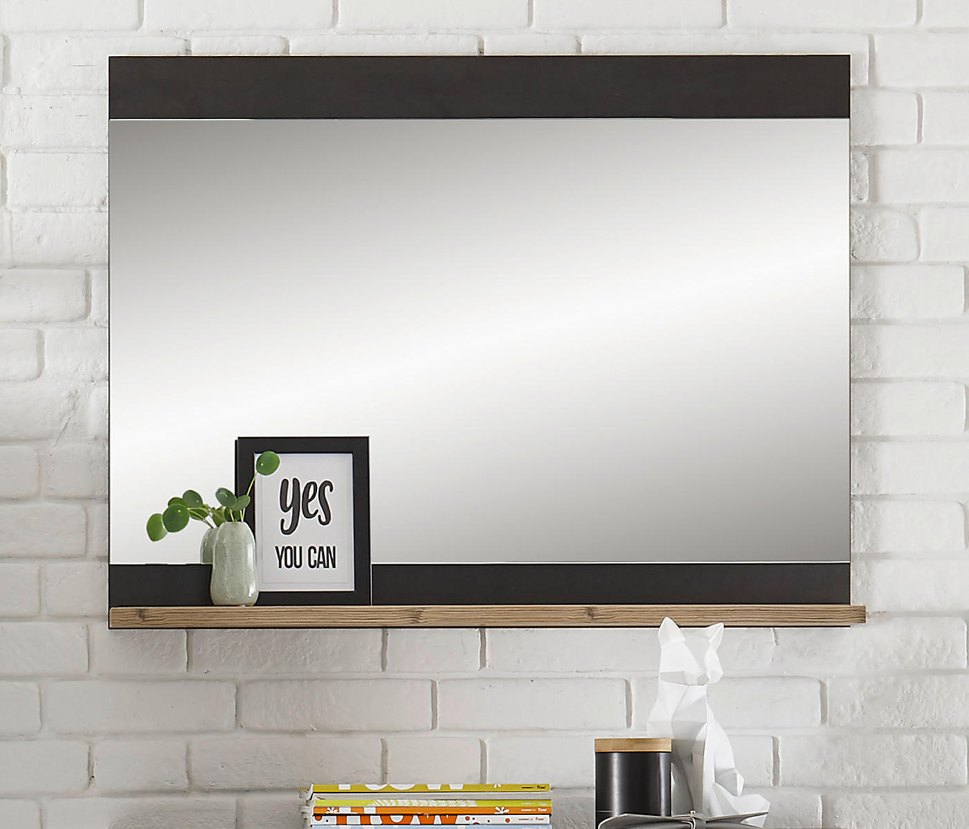 GARDEROBENSPIEGEL grau Fresco und Kastanie, Flur Spiegel mit Ablage, 92 x 71 cm - Kastanienfarben/Grau, Holzwerkstoff (92/71/10cm) - Furn.Design